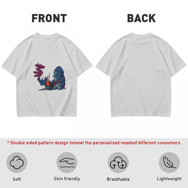 Olive T-Shirt With Dark Souls Knight At Campfire Death Sign Print