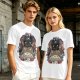 Olive T-Shirt with Stacked Anime Character Totem Print