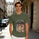 Olive graphic t-shirt with 'All My Plants Are Dead' dinosaur print