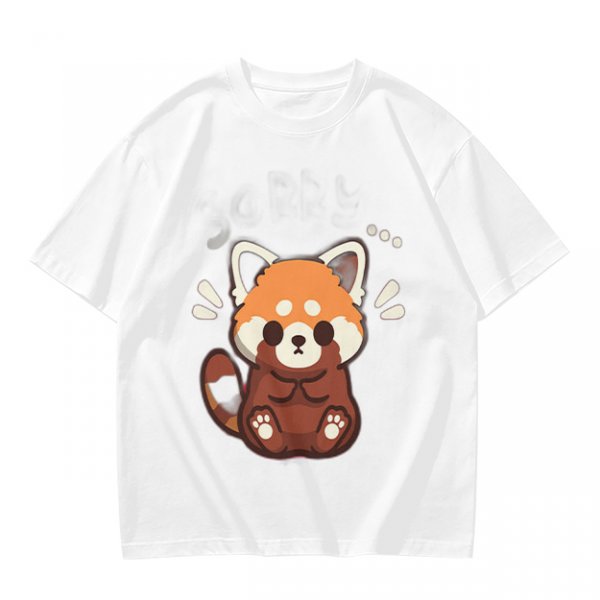 Olive T-Shirt With Cute Shy Red Panda Graphic Print