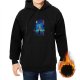 Black hoodie with night cityscape and lone figure graphic