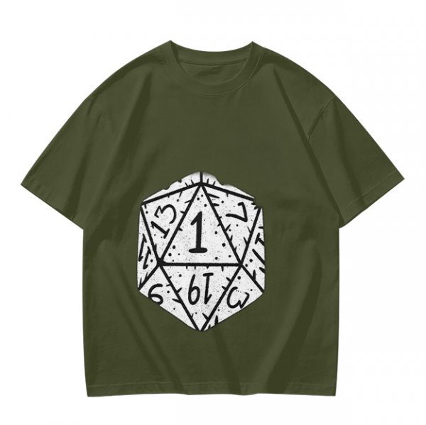 Olive T-Shirt With D20 Nat 1 Critical Fail Print