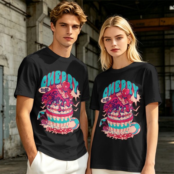 Olive T-shirt with Cherry Surf Cupcake Beach Graphic Print