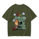 Olive T-shirt with Peanuts-style He-Man Castle Grayskull Graphic