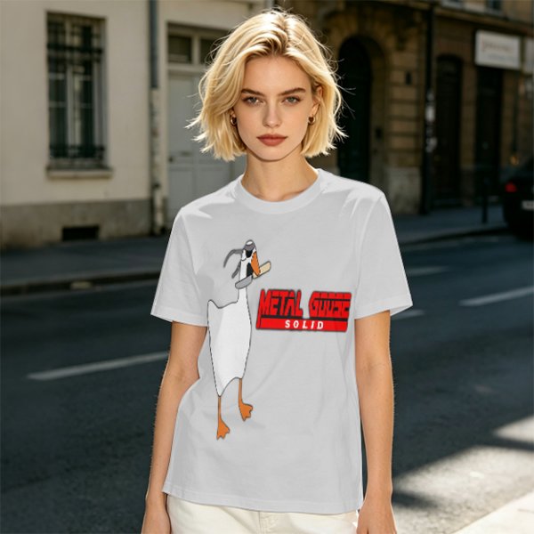Olive T-Shirt With Metal Goose Solid Parody Graphic Print