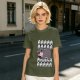 Olive t-shirt with screaming baby hippo and repeated A text