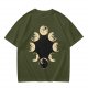 Olive T-Shirt With Cat Phases Moon Cycle Graphic Print