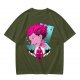 Olive T-shirt with Hisoka Anime Character and Ace of Hearts Print