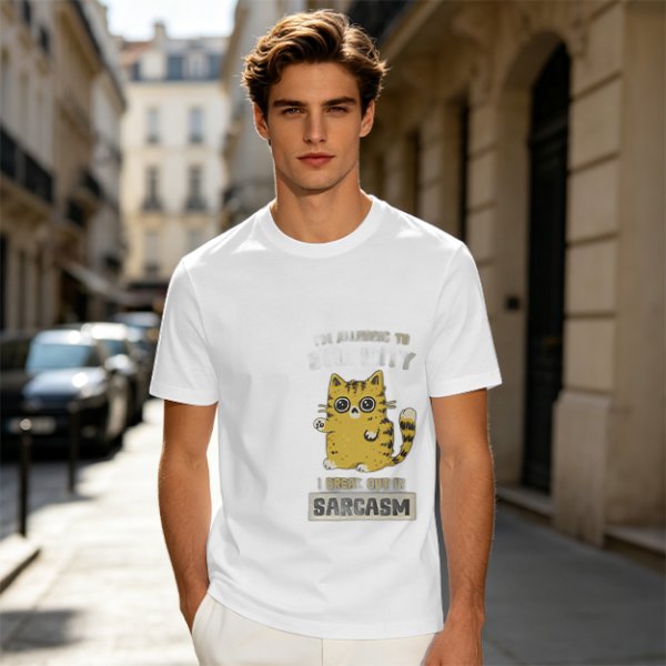 Olive Graphic T-Shirt With Sarcasm Cat Print