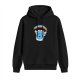 Black hoodie with cartoon smartphone and dopamine rainbow graphic