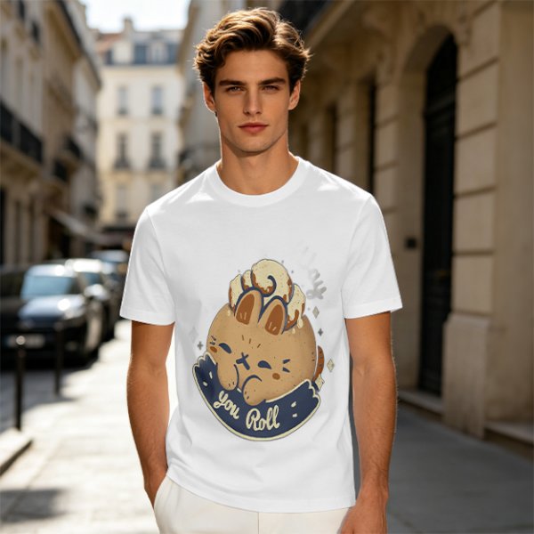 Olive T-Shirt With Cute Cinnamon Bunny Roll Graphic And You Roll Text