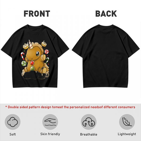 Olive T-Shirt With Cute Gingerbread Unicorn And Christmas Candy Print