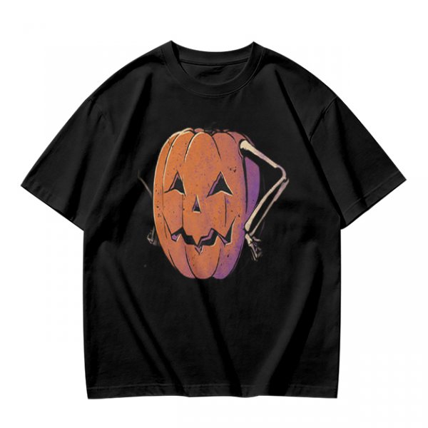 Olive Halloween T-Shirt with Skeleton Arm Jack-o'-Lantern Graphic