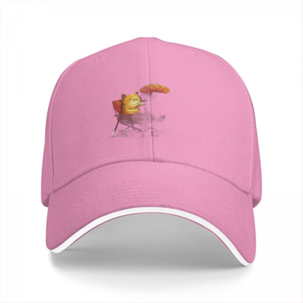 Black Baseball Cap With Relaxed Ginger Cat In Beach Chair Print