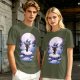 Olive T-Shirt With Moonlit Pirate Ship And Silhouette Figure Print