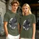 Olive Graphic T-Shirt with Mechanical Raven and Full Moon Print