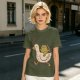Olive T-Shirt Featuring Frog Riding Duck Holding Knife