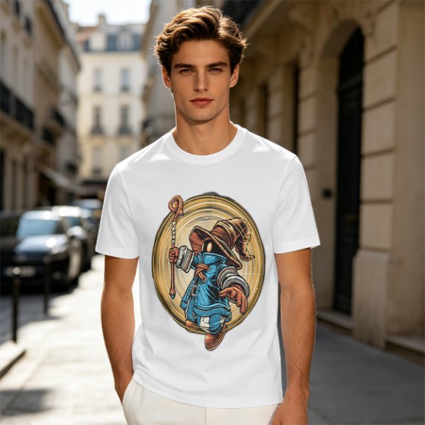 Olive T-Shirt With Fantasy Wizard Character Graphic Print