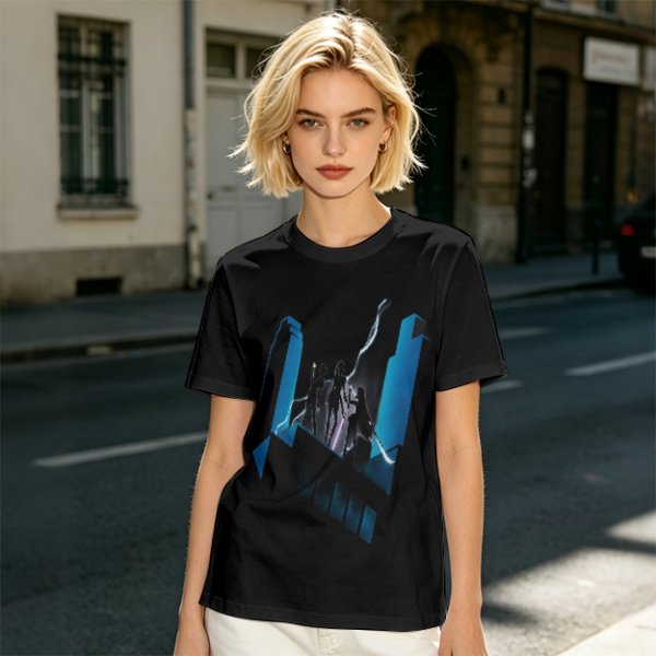 Olive Graphic T-Shirt With Futuristic Silhouette Figures Print