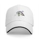 Black baseball cap with 'More Coffee!' monster graphic print