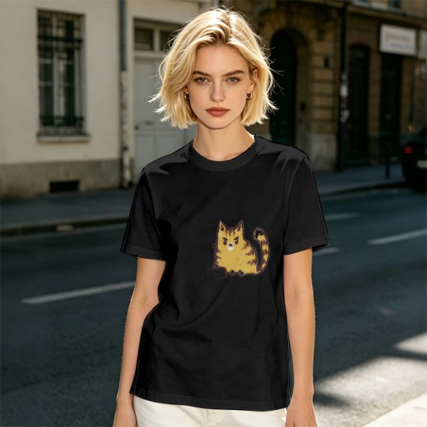 Olive Green T-Shirt With Grumpy Orange Tabby Cat Graphic