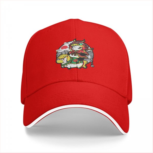 Black baseball cap with cute samurai panda riding a horse graphic