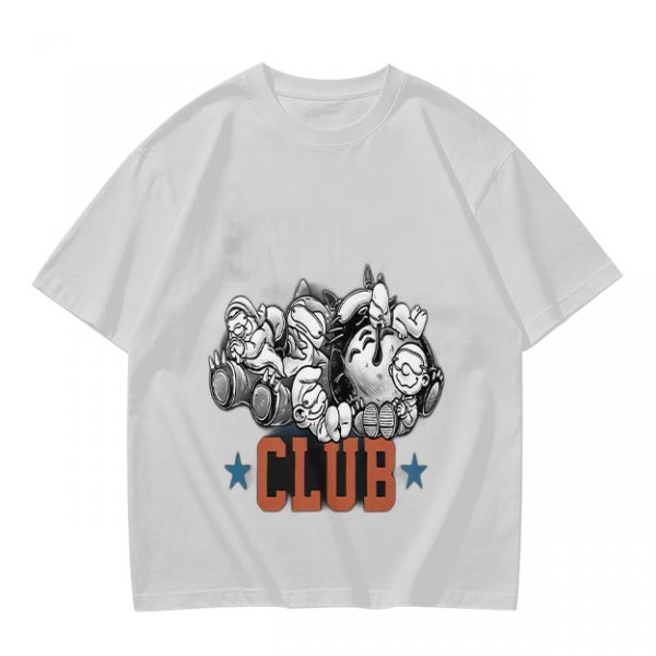 Olive T-Shirt With Cartoon Characters And 'CLUB' Graphic Print