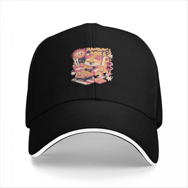 Black Baseball Cap with Relaxed Shiba Inu Summer Vibes Graphic