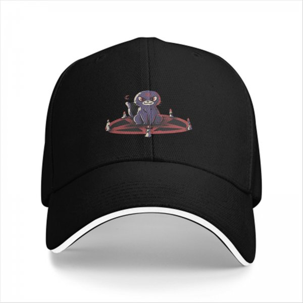 Black baseball cap with a demonic cat on a pentagram design
