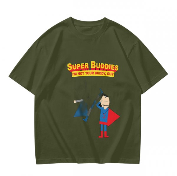 Olive T-Shirt With Super Buddies Superman Parody Print