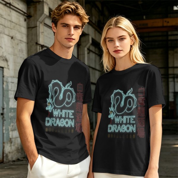 Olive T-Shirt With Neon White Dragon Graphic Print