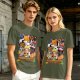 Olive T-Shirt With Cute Sushi Cat Stack Graphic Print