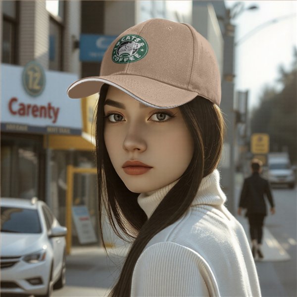 Black baseball cap with I Love Cats & Coffee graphic print