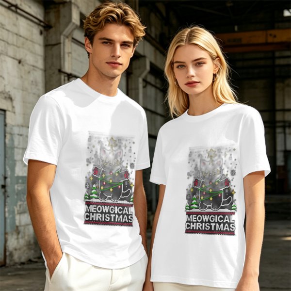 Olive Green Christmas Cat T-Shirt With Meowgical Christmas Print