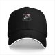 Black baseball cap with a cat holding a bone graphic and text