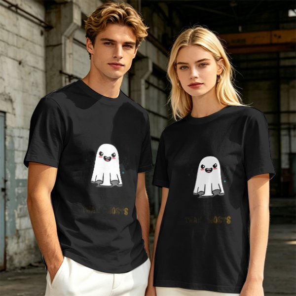 Olive T-shirt with Cute Smiling Ghost Graphic Print