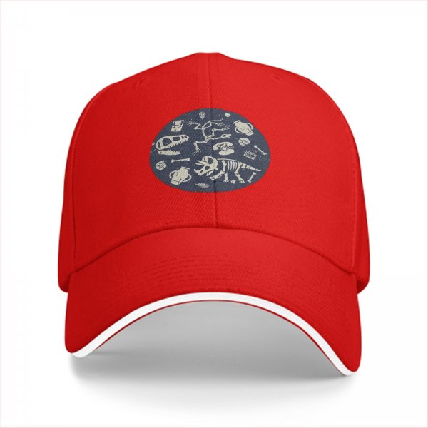 Black Baseball Cap With Dinosaur Fossil Archaeological Print