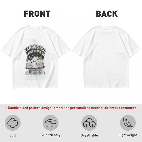 Olive t-shirt with exhausted unicorn hippo graphic and funny text