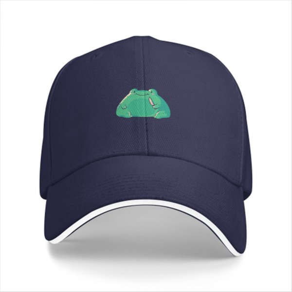 Black Baseball Cap With Cute Green Frog Graphic
