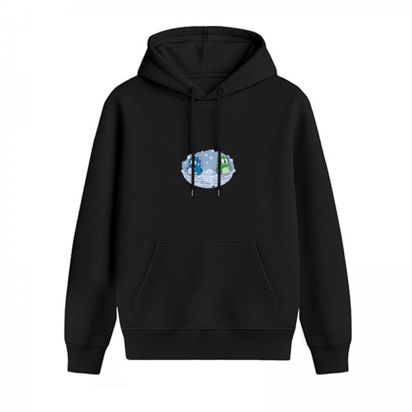 Black Hoodie With Cute Bubble Characters In Water Print
