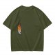Olive Green T-Shirt With Pixel Art Skull Sword And Fire Print