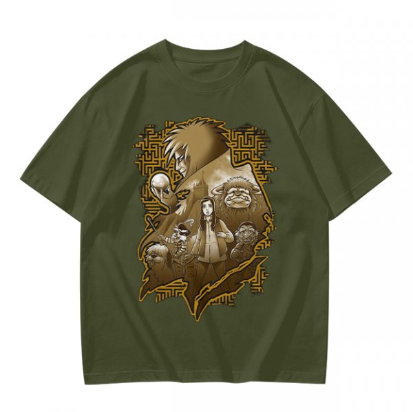 Olive T-Shirt with Fantasy Character Group Graphic Print