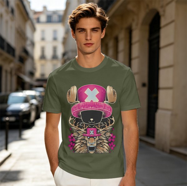 Olive T-Shirt with Tony Tony Chopper Lion Art Print