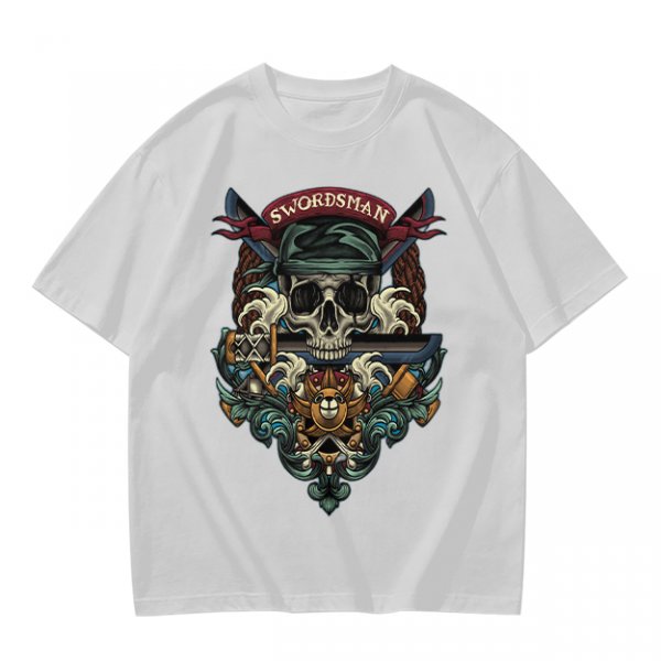 Olive Green Swordsman Skull Graphic Short Sleeve T-Shirt