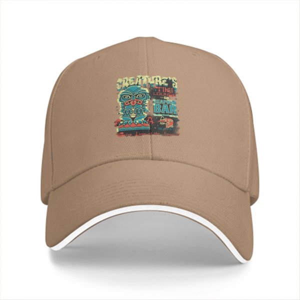 Black baseball cap with Creature's Tiki Lounge Seafood Bar graphic