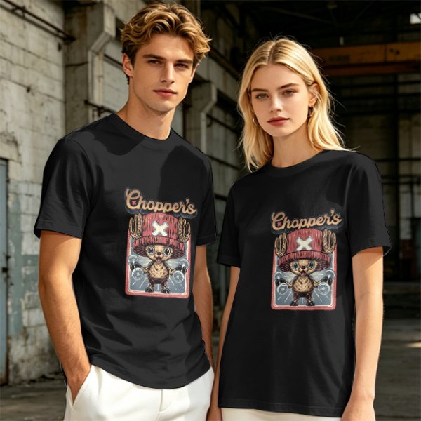 Olive T-Shirt with Tony Tony Chopper Lifting Weights Graphic
