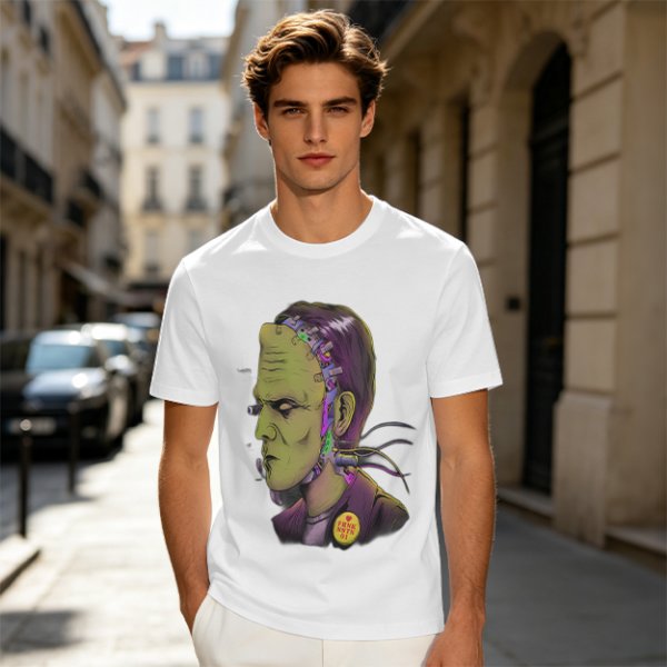 Olive T-Shirt with Frankenstein Monster Portrait Print