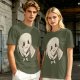 Olive T-Shirt With Cute Angry Ghost Holding Axe Graphic