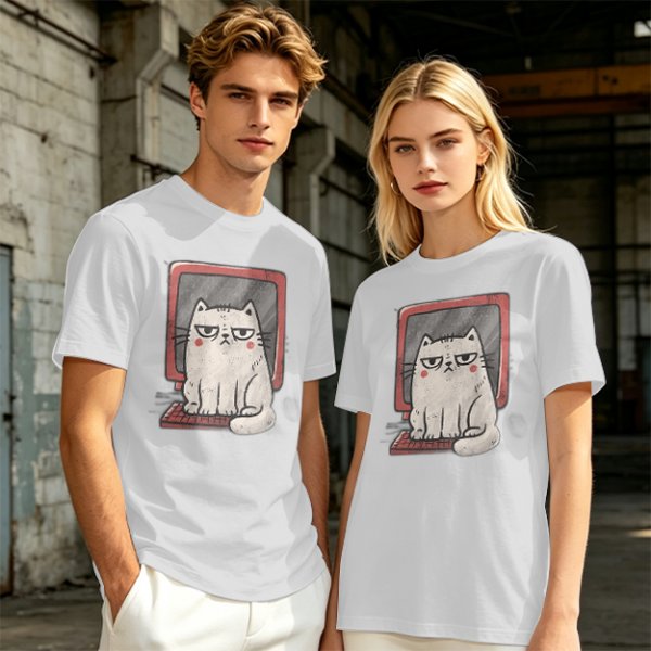 Olive T-shirt with Grumpy Cat on Retro Computer Print
