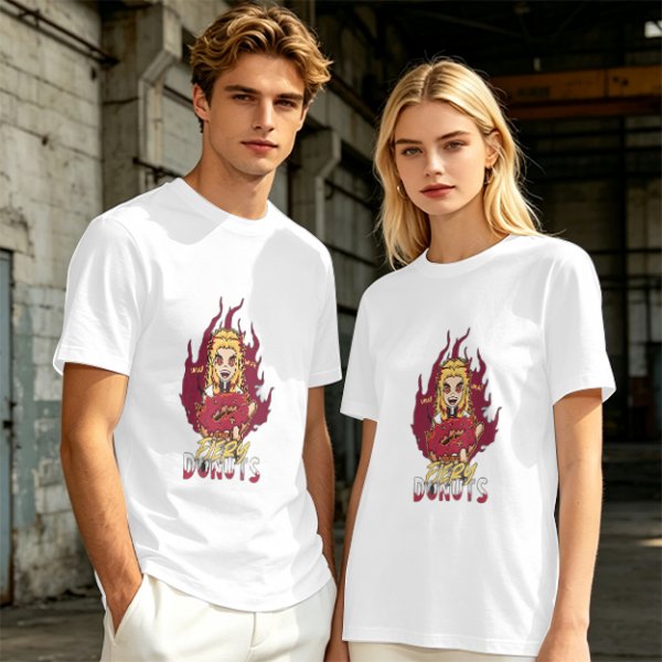 Olive Graphic T-Shirt With Fiery Donut Anime Character Print